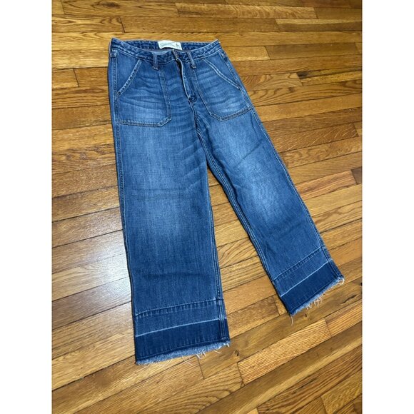 Abercrombie & Fitch Cropped Stovepipe Wide Leg Denim Jeans Womens Sz 6R (28x26) - Picture 2 of 5